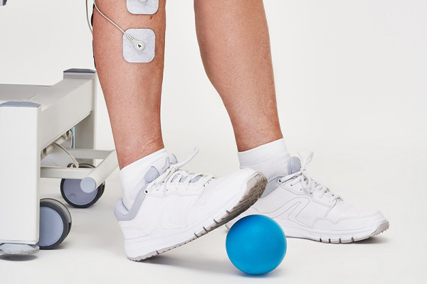 Orthopädieübung mit einem Ball und Muskelstimulierung